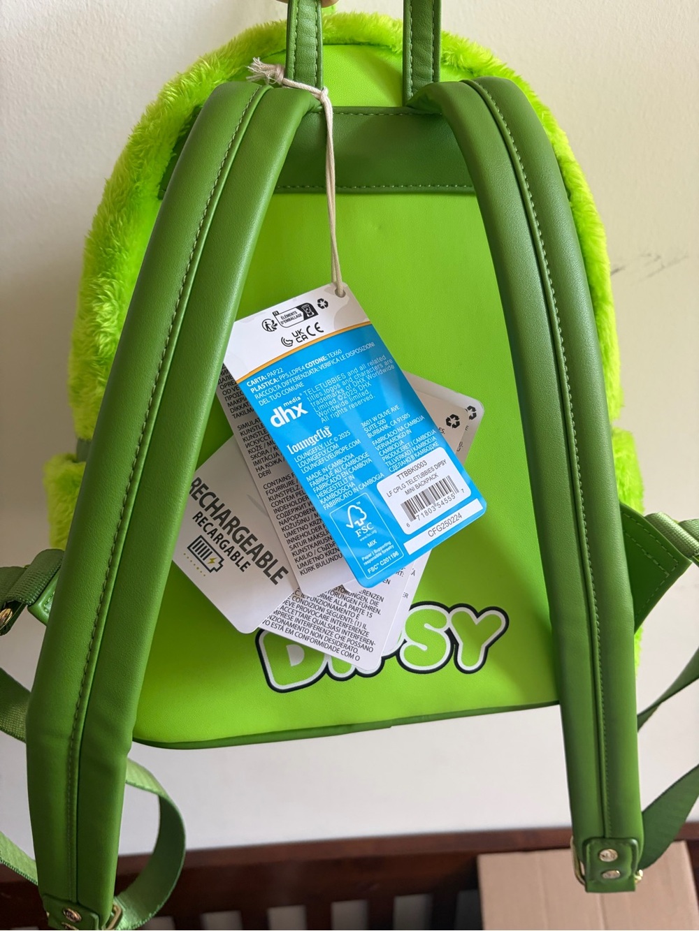 Loungefly Neon Green Plush Dipsy Mini Backpack - Picture 2 of 5